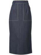 Carolina Herrera Denim Midi Skirt - Blue