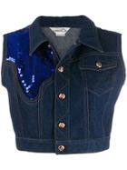 Kansai Yamamoto Vintage Embellished Cropped Denim Vest - Blue