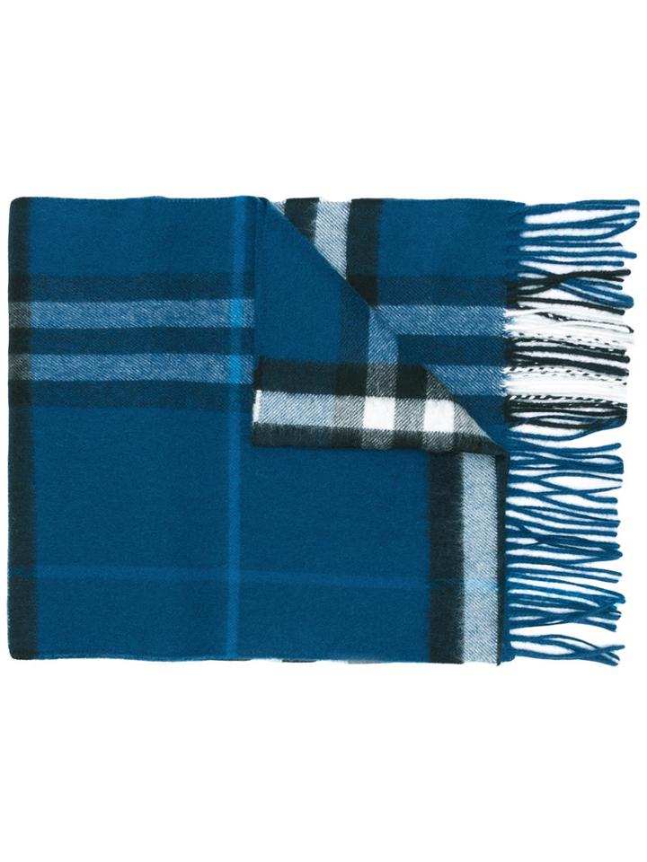 Burberry - Housecheck Scarf - Men - Cashmere - One Size, Blue, Cashmere