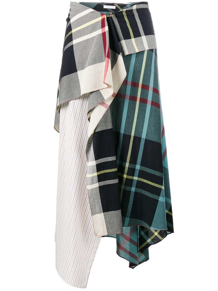 Jw Anderson Tartan Asymmetric High Waisted Skirt - White