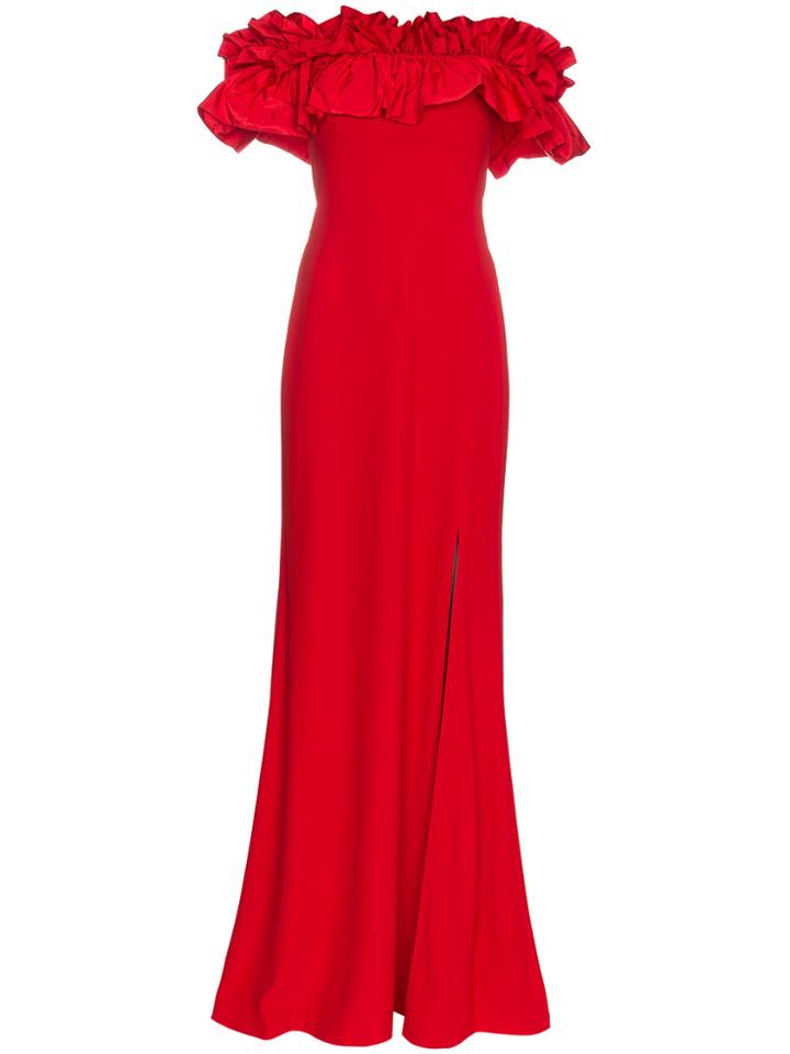 Alexander Mcqueen Off-shoulder Ruffle Detail Gown - Red