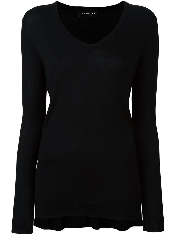Twin-set V-neck Jumper, Women's, Size: Xs, Black, Silk/viscose/cashmere