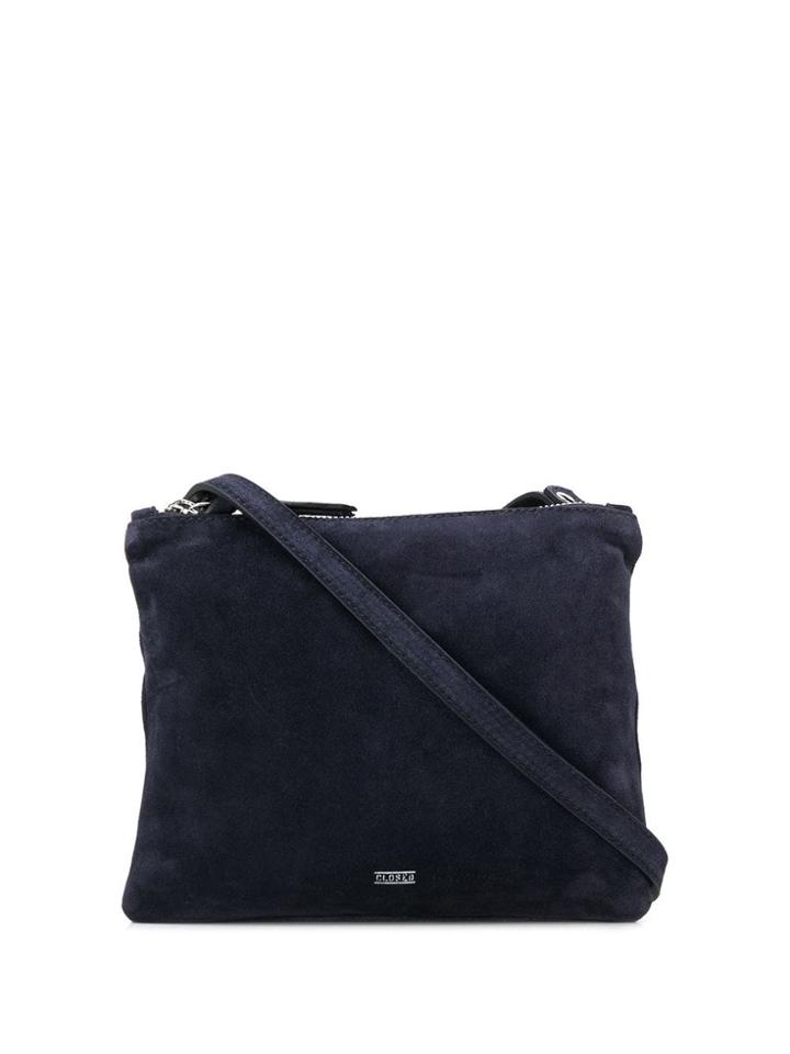 Closed Suede Crossbody Bag - Blue
