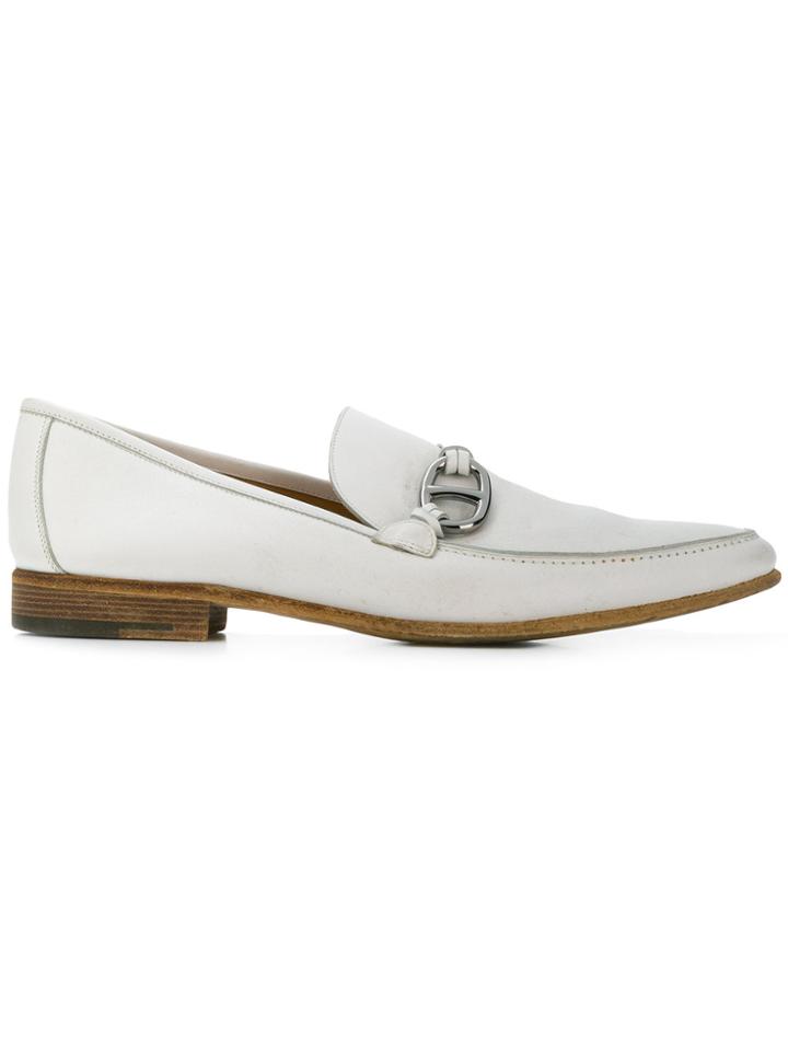Hermès Vintage Metal Detail Loafers - White