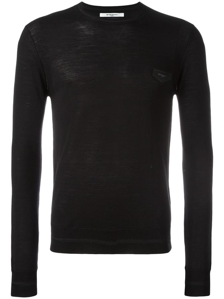 Givenchy Logo Plaque Knitted Jumper, Men's, Size: Small, Black, Wool/calf Leather