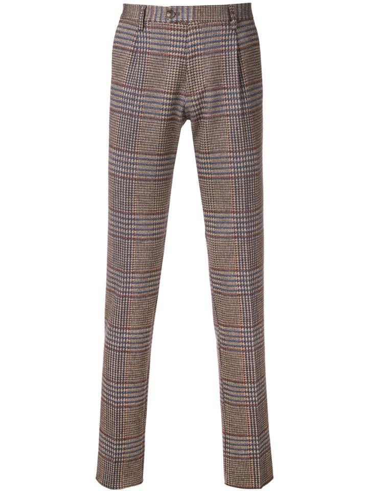Etro Checked Button Trousers - Brown