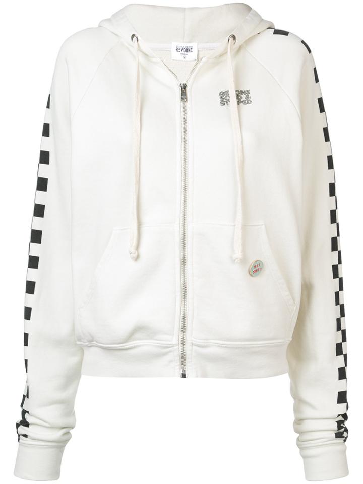 Re/done Solid Striped X Re/done Hooded Zip Sweatshirt - White