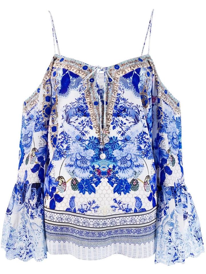 Camilla Off Shoulder Floral Blouse - Blue