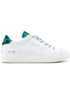 Leather Crown Metallic Strip Lace-up Sneakers - White