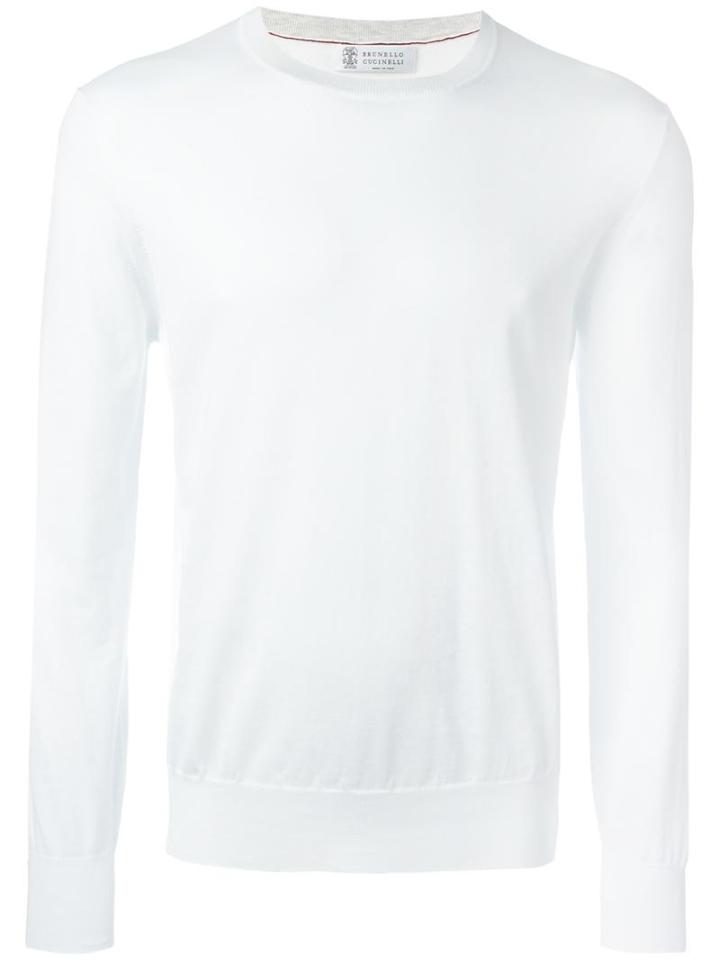 Brunello Cucinelli Plain Sweatshirt, Men's, Size: 46, White, Cotton
