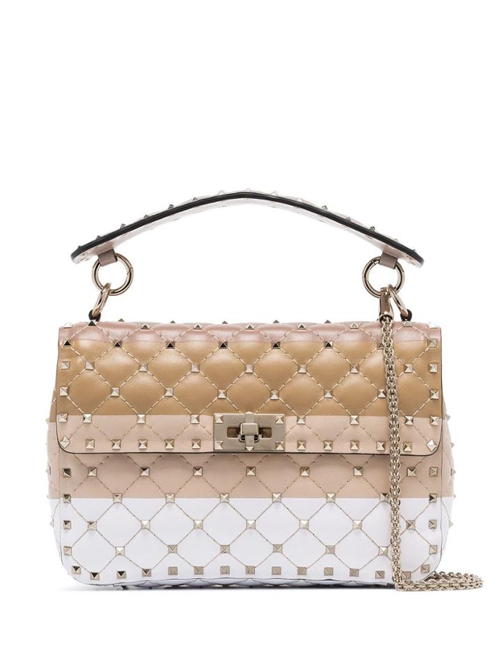 Valentino Beige Garavani Medium Rockstud Spike Shoulder Bag - Neutrals