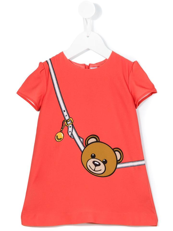 Moschino Kids - Teddy Bear Print Dress - Kids - Polyester/spandex/elastane - 6 Mth, Yellow/orange