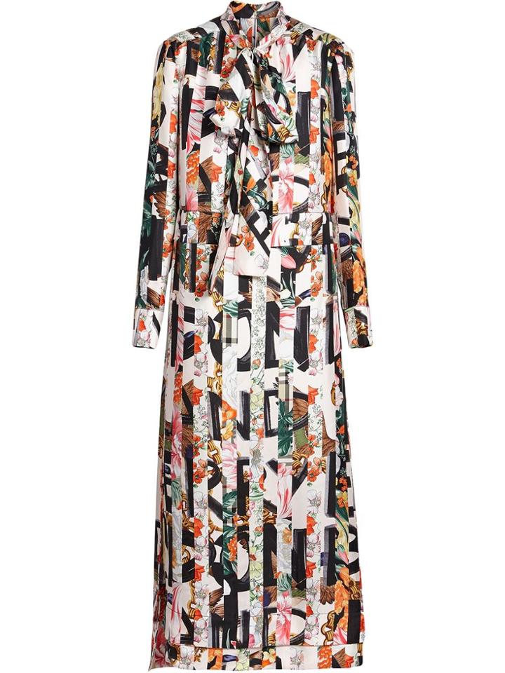 Burberry Graffiti Archive Scarf Print Silk Tie-neck Dress -