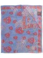 Alexander Mcqueen Skull Print Scarf, Women's, Blue, Silk