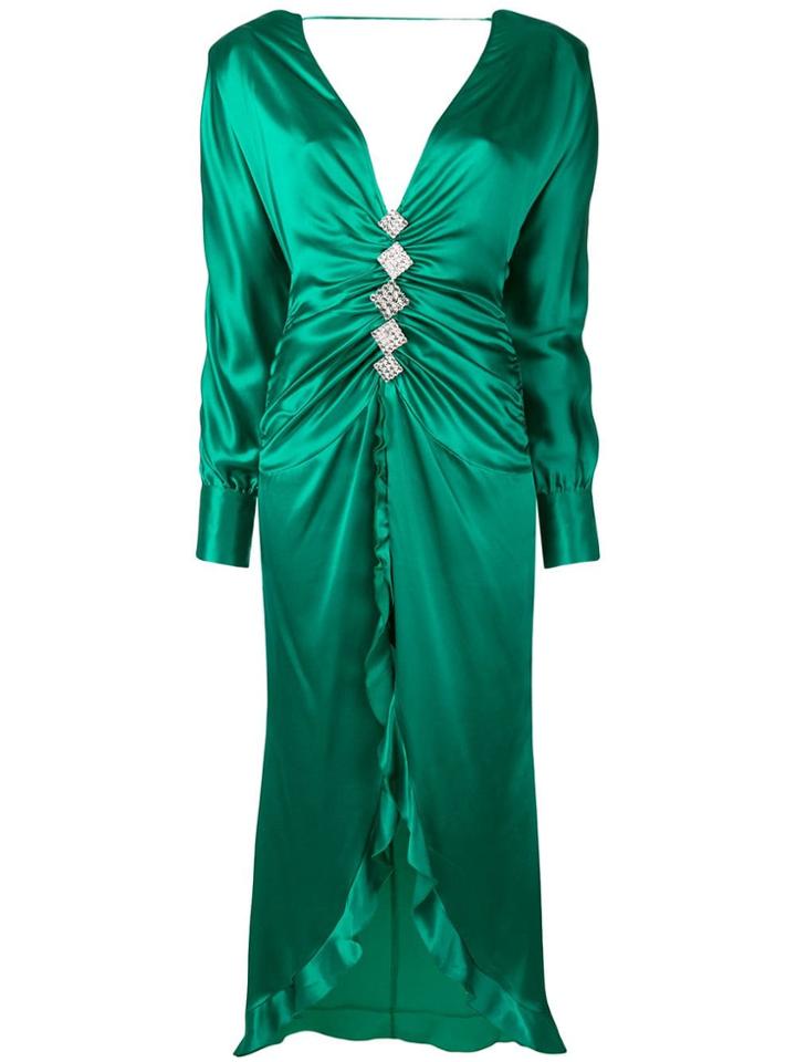 Alessandra Rich Embellished Long Asymmetric Dress - Green