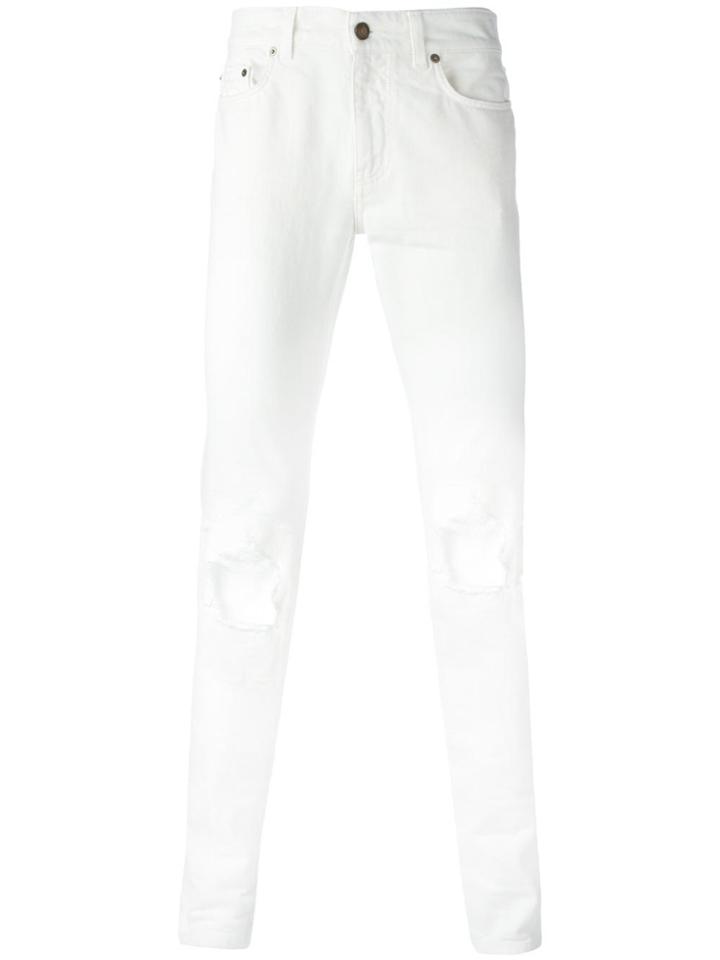 Saint Laurent Busted Knee Slim Fit Jeans - White
