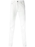 Saint Laurent Busted Knee Slim Fit Jeans - White