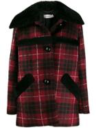 Coach Checked Shearling Coat - Red