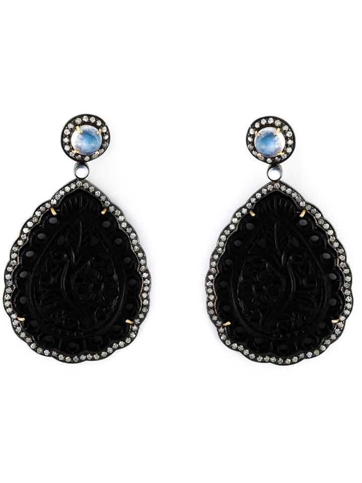 Gemco Agate And Diamond Tear Drop Earrings