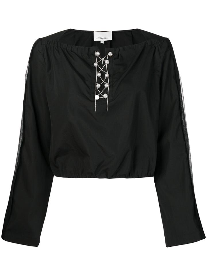 3.1 Phillip Lim Cropped Pearl Detail Top - Black