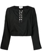 3.1 Phillip Lim Cropped Pearl Detail Top - Black