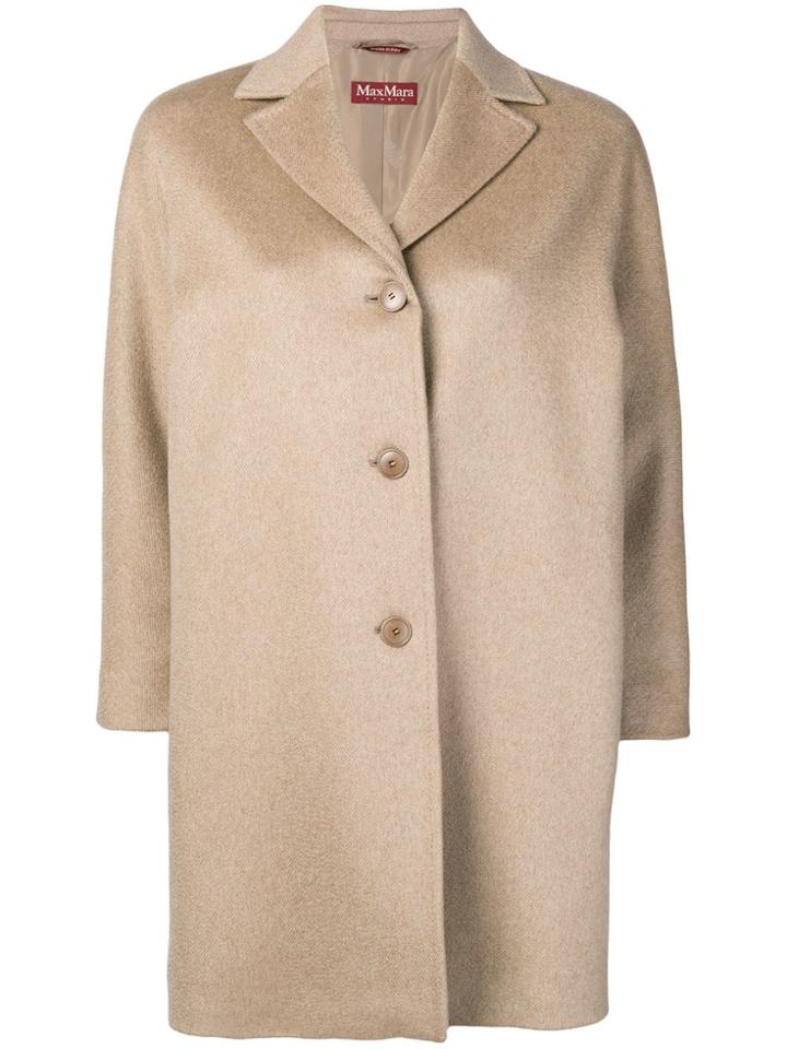 Max Mara Studio Buttoned Up Midi Coat - Neutrals