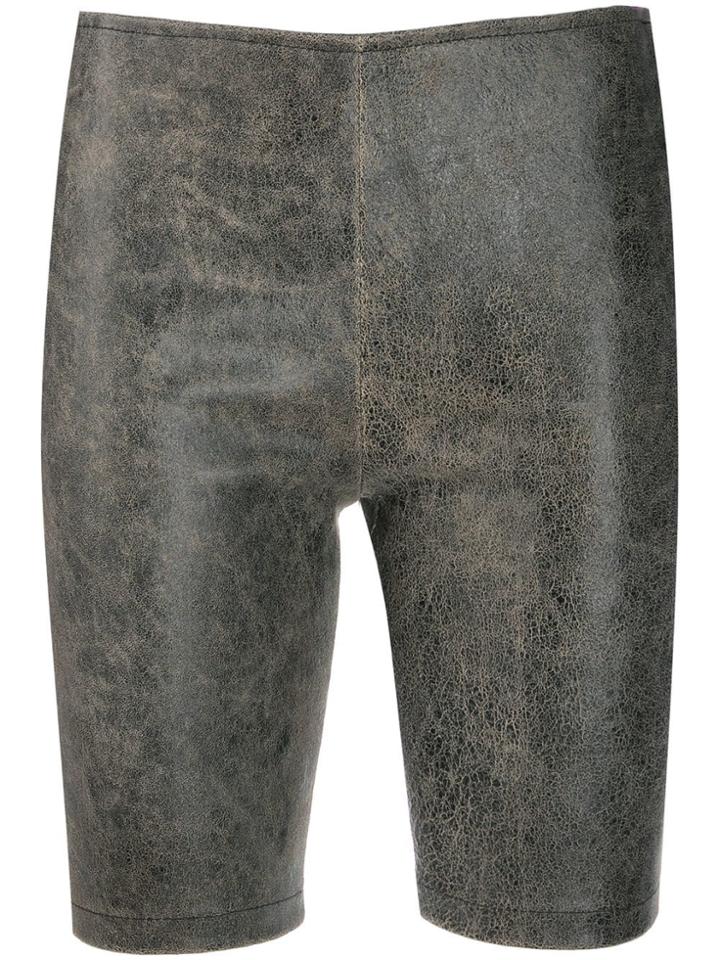 Manokhi Cracked Leather Shorts - Black