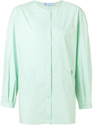 Minjukim Collarless Shirt, Women's, Size: 36, Green, Cotton