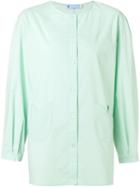 Minjukim Collarless Shirt, Women's, Size: 36, Green, Cotton