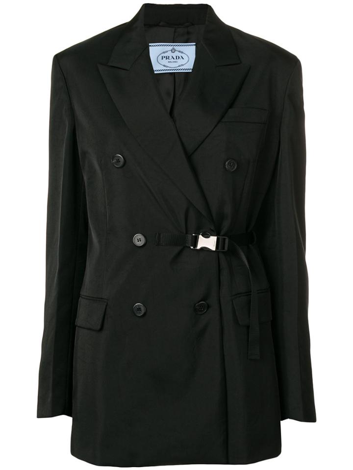 Prada Belted Double Breasted Blazer - Black