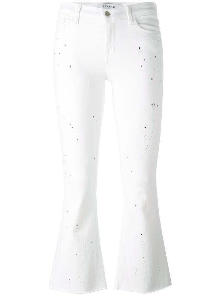 J Brand Burnt Effect Cropped Jeans, Women's, Size: 24, White, Cotton/polyester/spandex/elastane