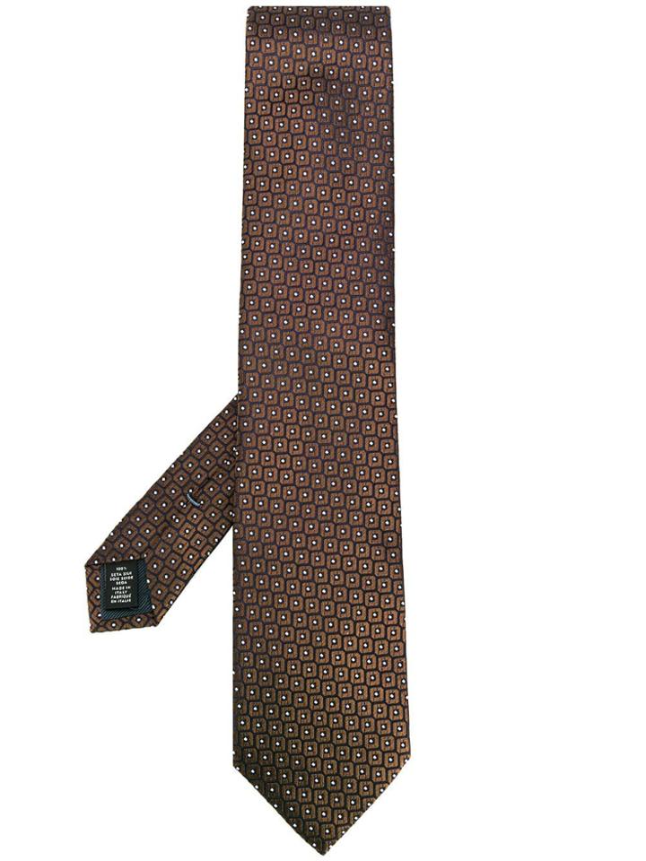 Ermenegildo Zegna Embroidered Descending Pattern Silk Tie - Brown