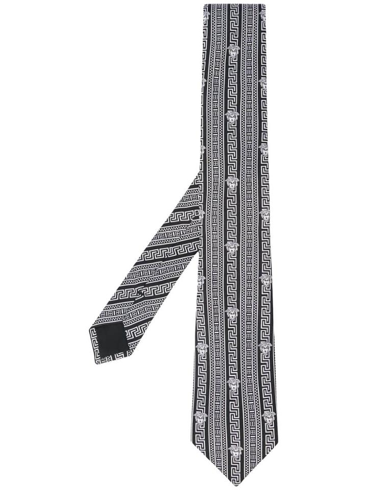 Versace Greek Key And Medusa Tie - Black