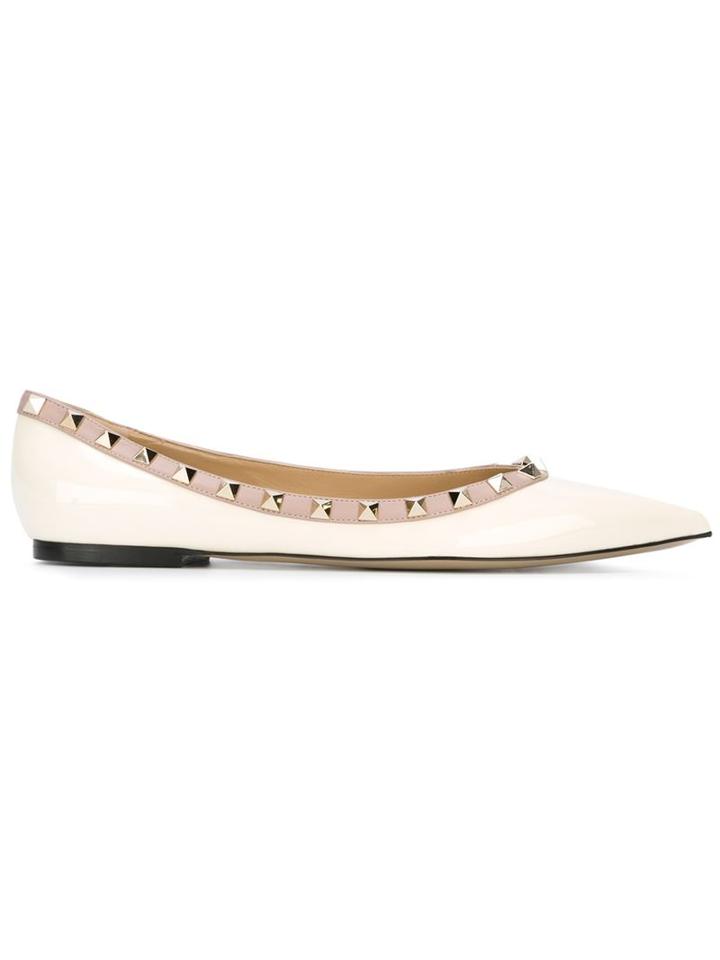 Valentino Rockstud Ballerinas, Women's, Size: 40, Nude/neutrals, Leather/patent Leather/metal Other