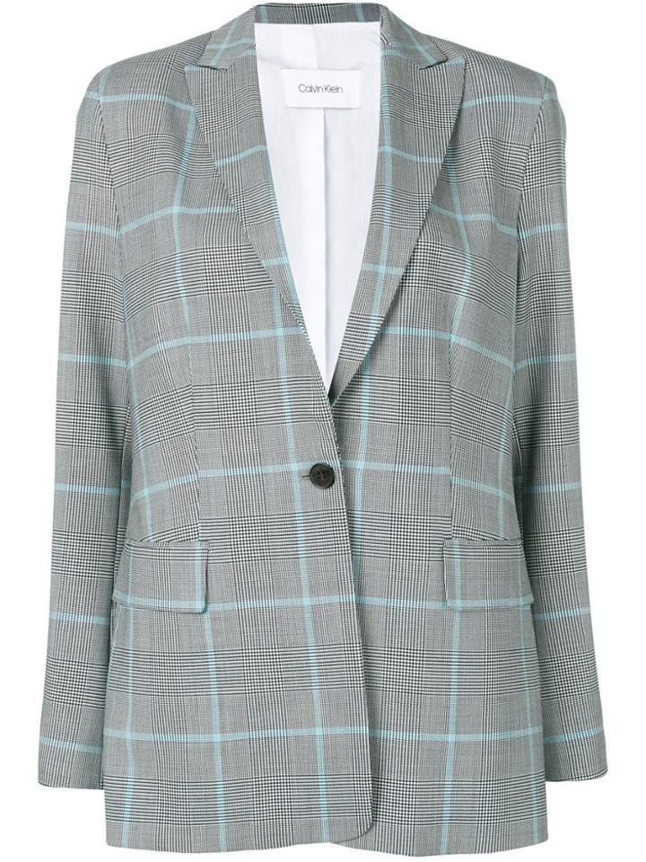 Calvin Klein Plaid Fitted Blazer - Black