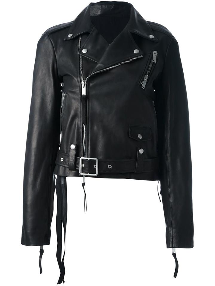 Unravel Biker Jacket, Women's, Size: 42, Black, Calf Leather/viscose/cotton