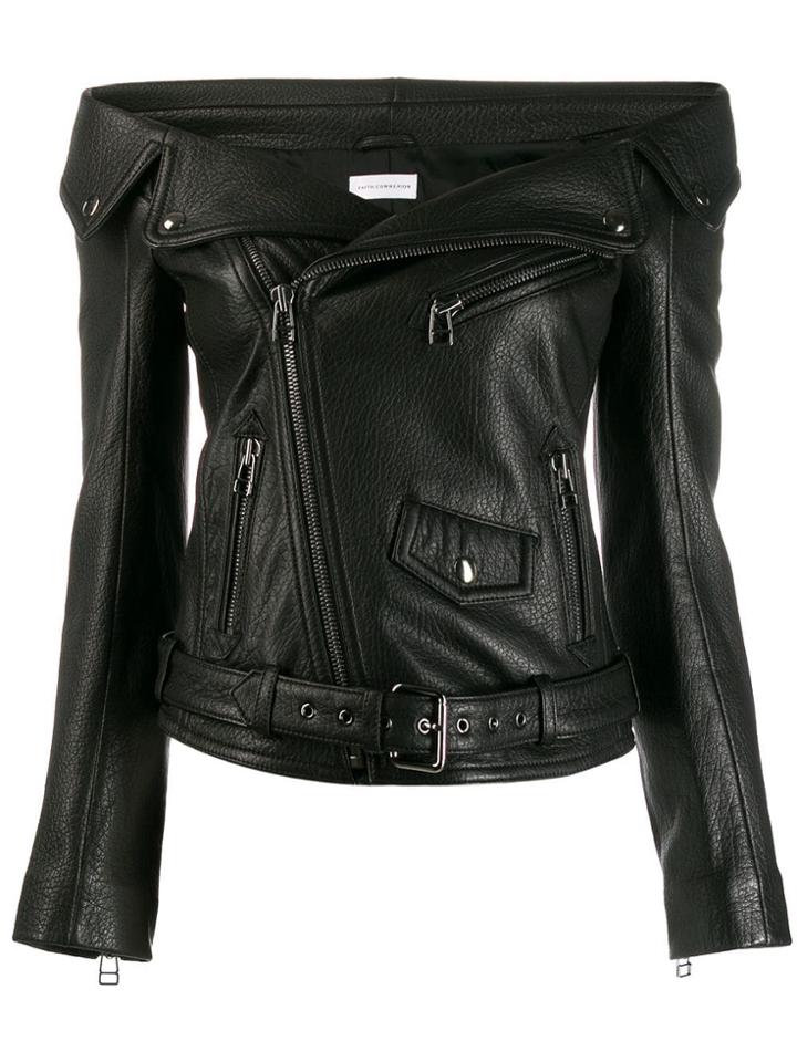 Faith Connexion Off-the-shoulder Biker Jacket - Black