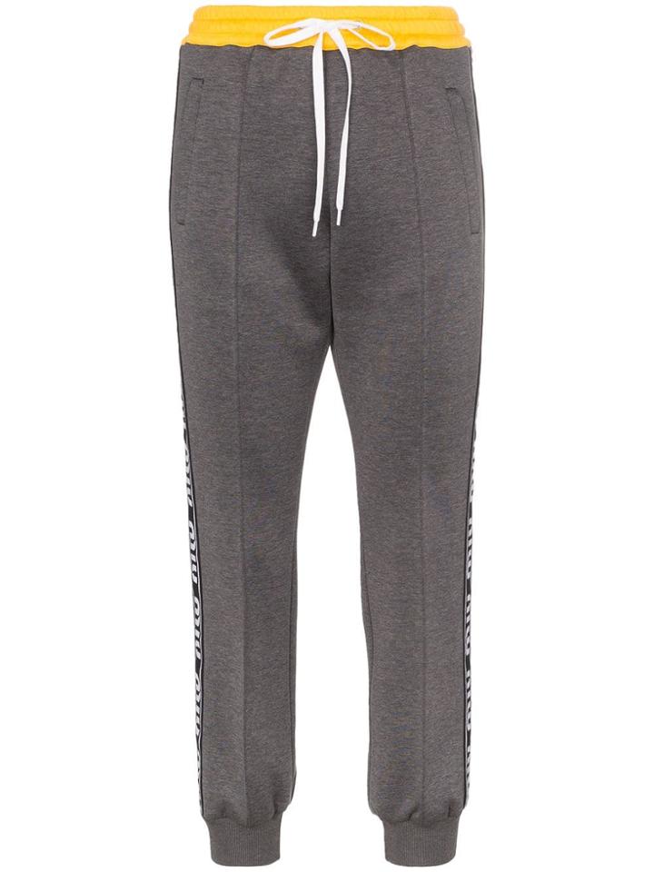 Miu Miu Contrast Waistband Logo Stripe Track Pants - Grey