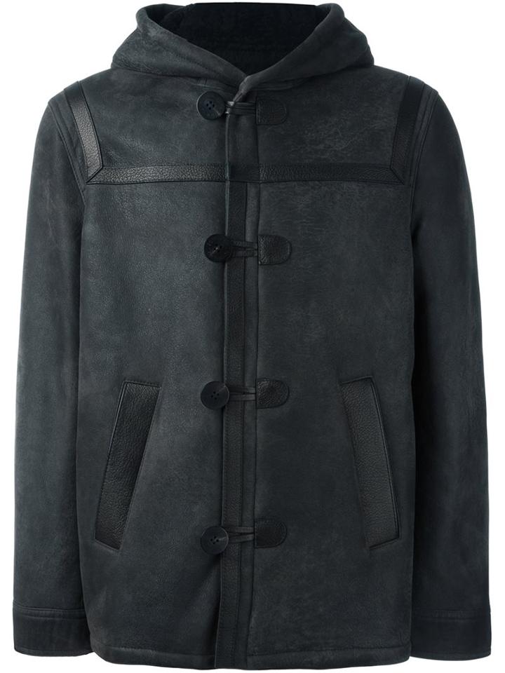 Neil Barrett Hooded Leather Jacket, Men's, Size: Large, Black, Lamb Skin/lamb Fur