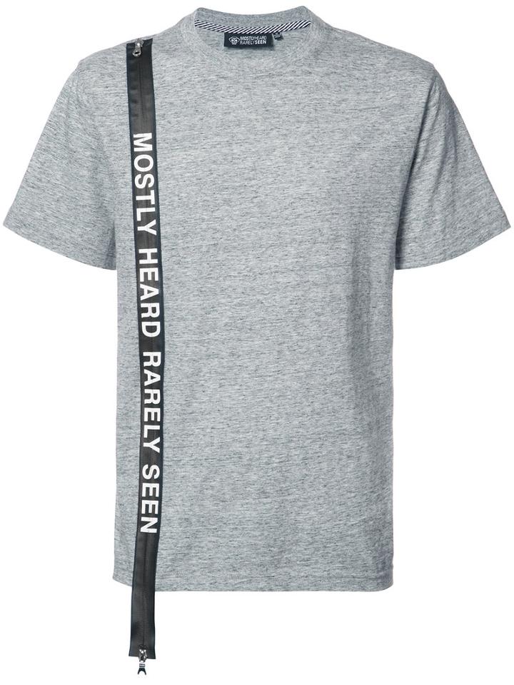 Mostly Heard Rarely Seen Logo Stripe T-shirt, Size: Medium, Grey, Cotton
