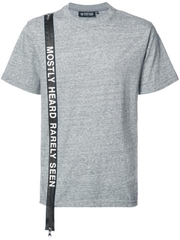 Mostly Heard Rarely Seen Logo Stripe T-shirt, Size: Medium, Grey, Cotton