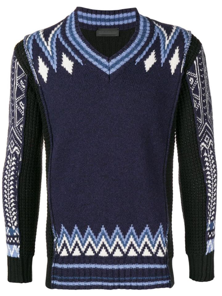 Diesel Black Gold Intarsia V-neck Sweater - Blue