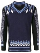 Diesel Black Gold Intarsia V-neck Sweater - Blue