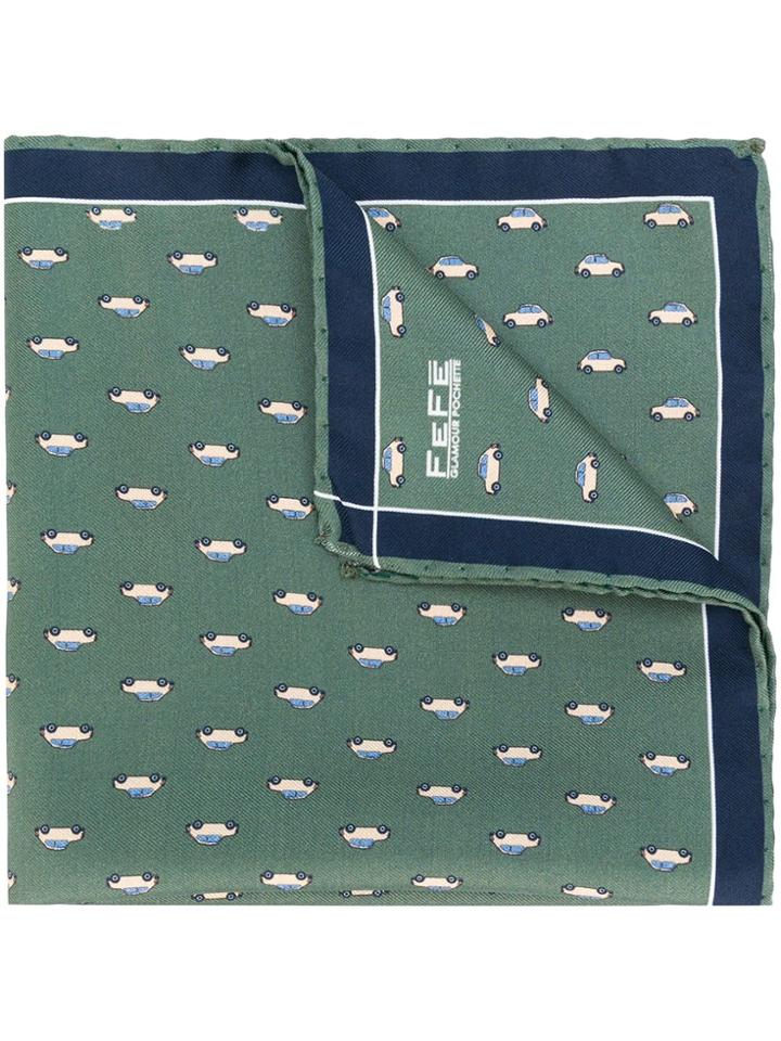 Fefè Car Print Pocket Square - Green