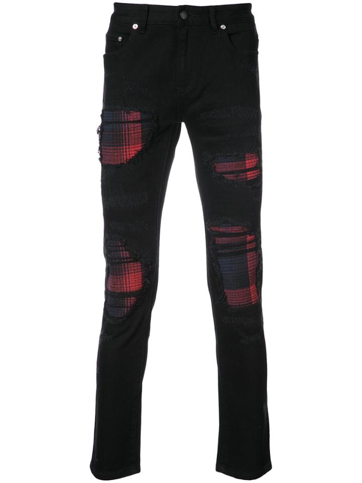 God's Masterful Children Checked Detail Skinny Jeans - Black