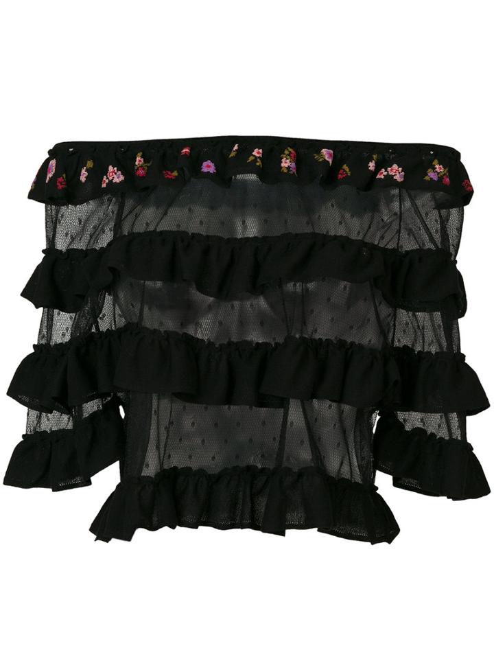 Red Valentino - Tulle Panel Off The Shoulder Top - Women - Cotton/polyamide - S, Black, Cotton/polyamide