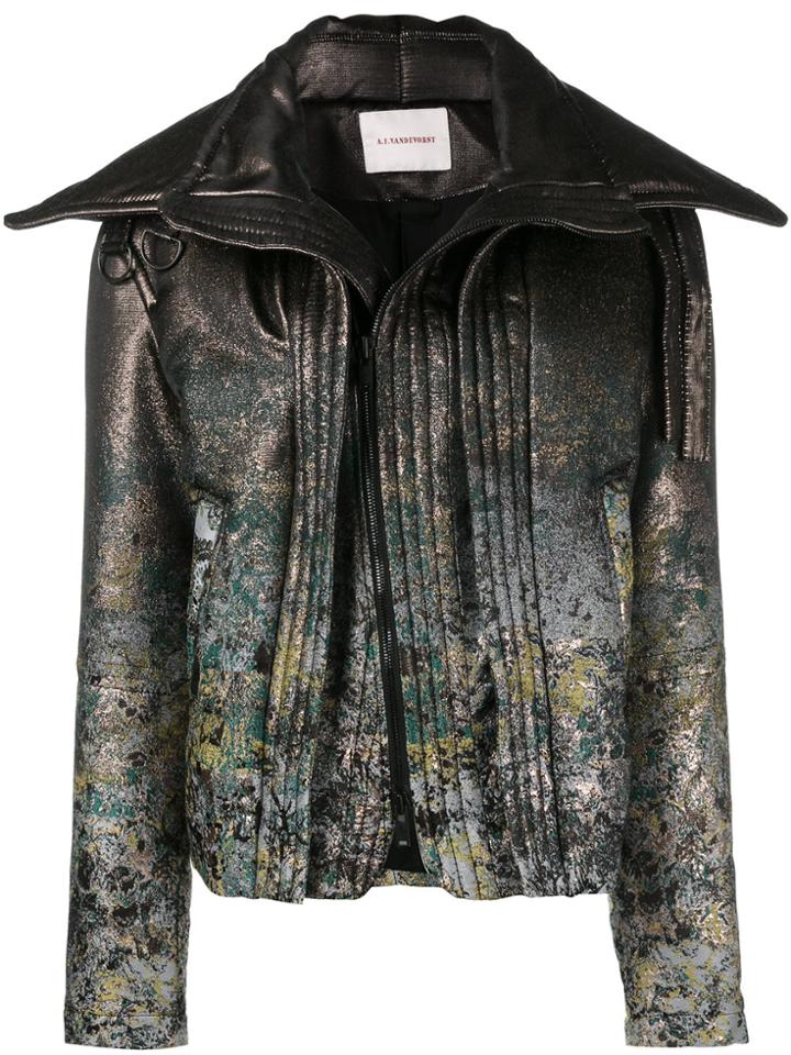 A.f.vandevorst Distressed Floral Biker Jacket - Metallic