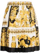 Versace Silk Pleated Barocco Print Skirt - Yellow & Orange