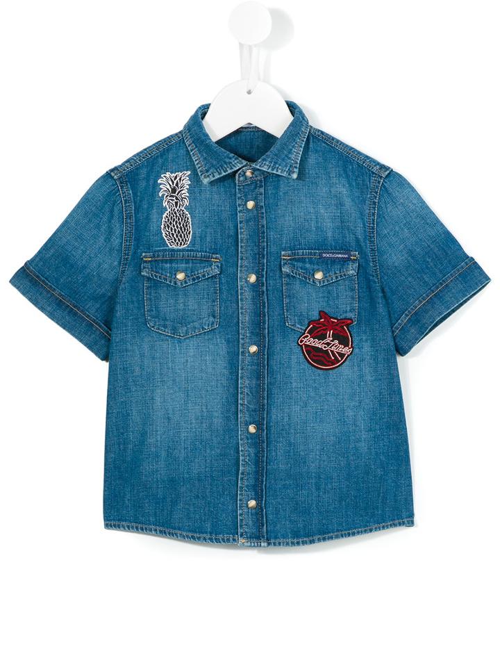 Dolce & Gabbana Kids Shortsleeved Denim Shirt, Boy's, Size: 10 Yrs, Blue