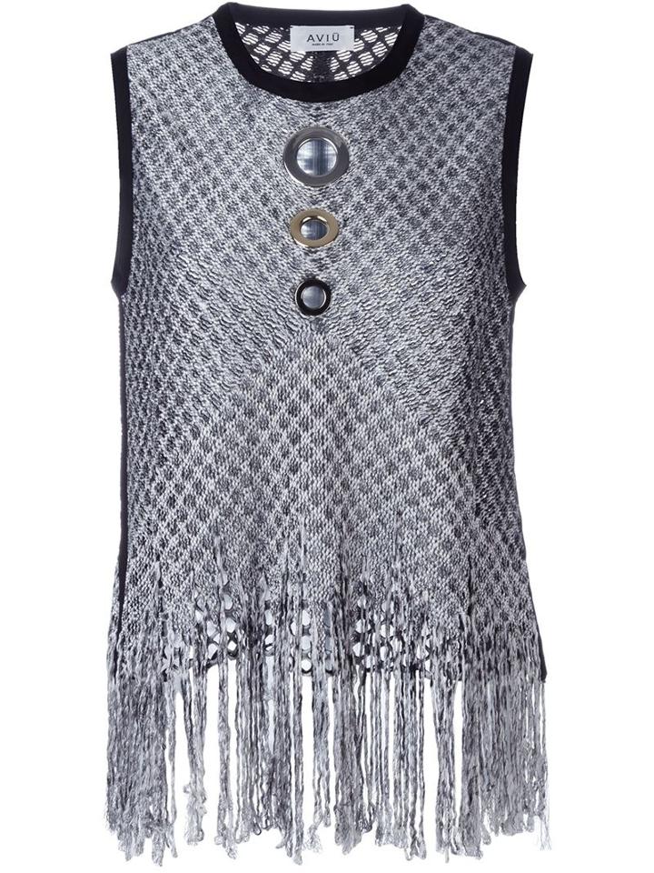 Aviù Eyelet Detail Fringed Woven Tank Top